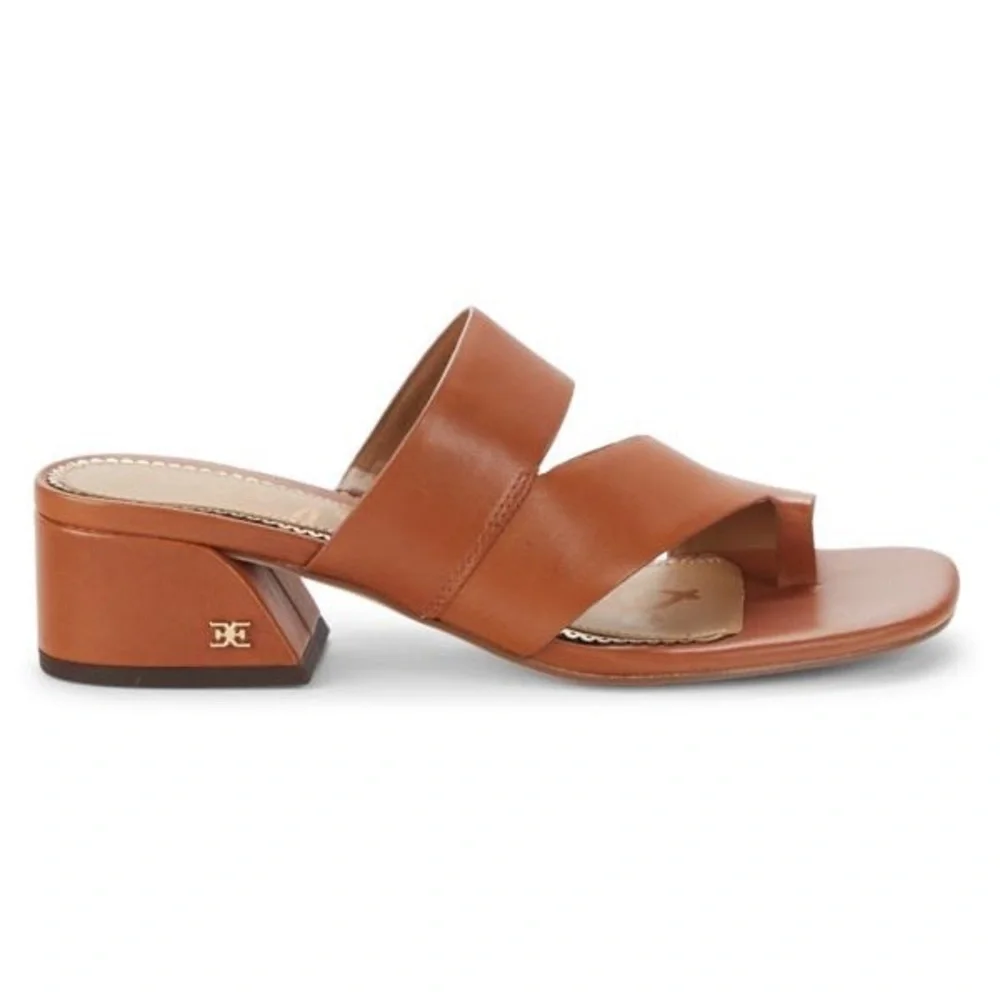 NIB Sam Edelman 6M Leather Toe Loop Ginger Brown Prague Slip On Sandal - Picture 4 of 4